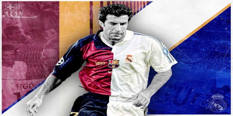 Luis Figo đã trở thành huyền thoại trong màu áo Barcelona và Real Madrid với chiếc áo số 7